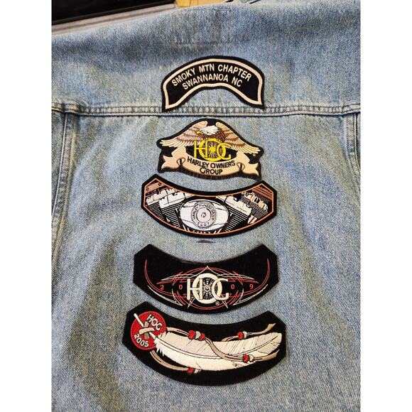 Harley Davidson Veteran Smoky Moutain Denim Jean Patch Pins Vest Men Sz Med - Picture 4 of 12
